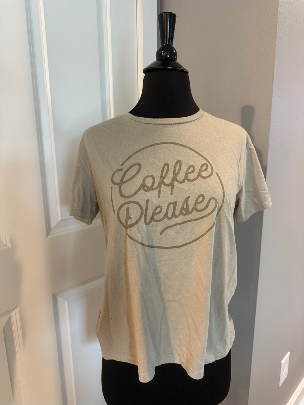 Coffee Please Graphic Tee - Neutral Beige Short Sleeve